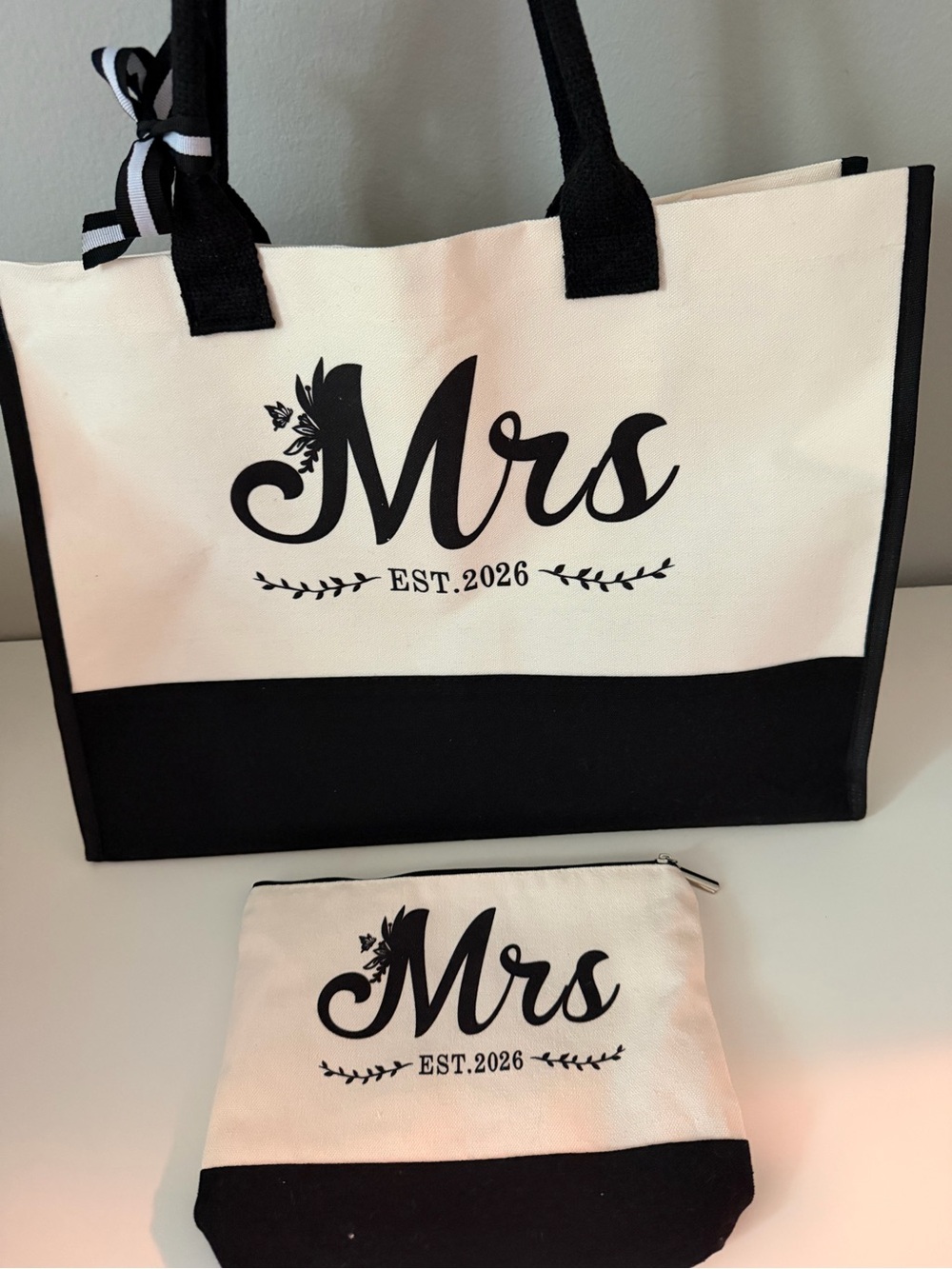 Mrs New Bride 2026 Canvas Tote and Pouch Set